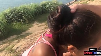 Public blowjob video with his pretty Thai girlfriend